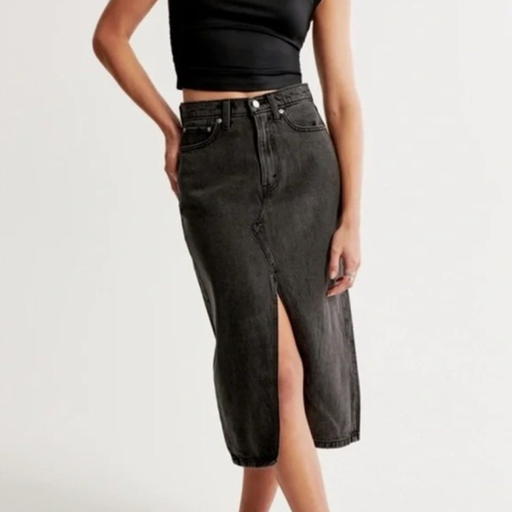 Abercrombie & Fitch Charcoal High Rise Denim Skirt